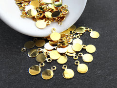 Mini Round Sequin Pendant Charms, Tiny Flat Blank Round Charms, Coin Charms, 22k Shiny Gold Plated, 30pcs