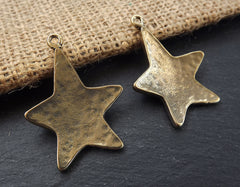 Hammered Star Pendant, Bronze Star Pendant, Star Charms, Curved Star, Rustic Star, Bronze Star, Large Star, Antique Bronze Plated, 2pc