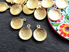 3 Gold Disc Charms, Dome Charm Pendants, Round Charms, Convex Curve Pendant Base for Cold Enamel or Epoxy, 22k Matte Gold Plated