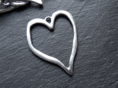 NEW Large Organic Heart Shape Loop Link Pendant Smooth Frame Jewelry Making Supplies Findings, Silver Heart, Matte Antique Silver Plated 1pc