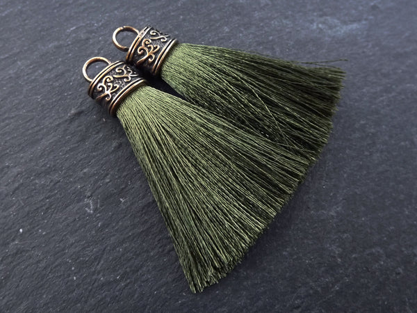 Olive Green Large Thick Thread Tassel, Hand Made Tassel, Silk
