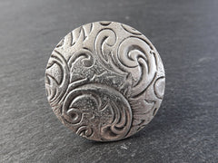 Baroque Floral Pattern Round Adjustable Silver Ethnic Tribal Boho Statement Ring