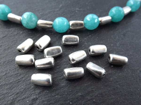 Tube Nugget Silver Bead Spacers, Organic Tube Beads, Greek Mykonos Silver Bead, Tarnish Resistant Beads, Matte Silver Plated. 10pcs