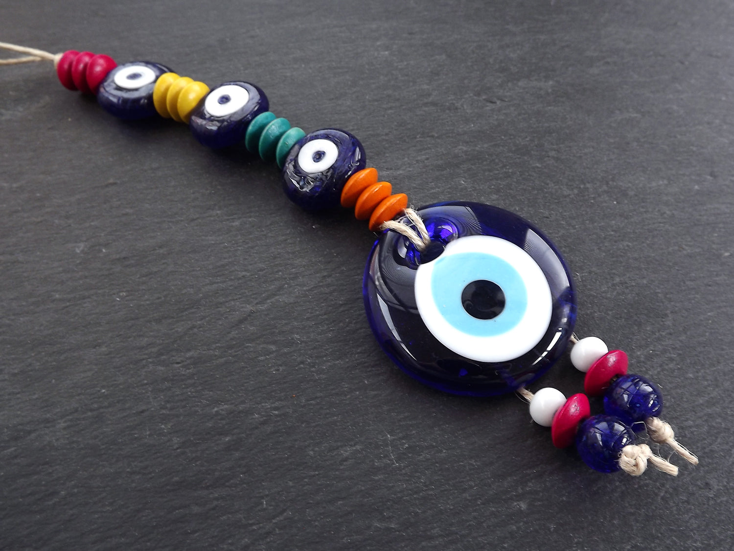 Fun Colorful Turkish Evil Eye Wall Hanging Home Garden Decoration with Evileye Traditional Artisan Beads - No:53