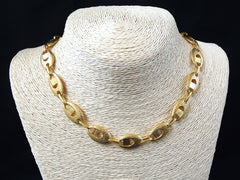 Gold Necklace Chain with Clasp, Chunky Textured Oval, Blank chain, 22k Matte Gold Plated, 19"