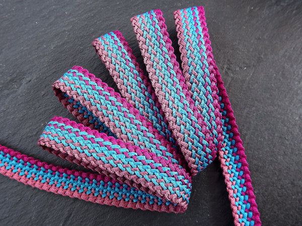 Purple Blue Pink Flat Braided Cord, Woven Trim, Bracelet Cord, Braided Trim, Textile Cord, Macrame, 1 Meter = 3.3 Feet = 1.09 Yards