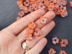 Orange Zig Zag Line Frosty Translucent Pinched Wave Artisan Handmade Glass Bead - 15 x 12mm - 10pcs