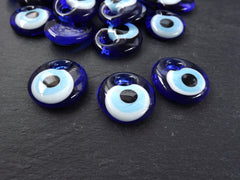 3 Small size Blue Evil Eye Glass Pendant Round Bead Artisan Handmade Turkish Nazar Protective Symbol Talisman Jewelry Design Home Decor - 35mm