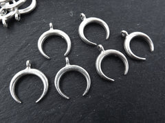 6 Small Crescent Pendant Charms Tribal Double Horn Charms Antique Matte Silver Plated Turkish Jewelry Making Supplies Findings Components