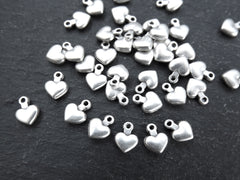 Tiny Heart Charms, Silver Puff Heart Charm, Mini Heart Charms, Matte Antique Silver Plated, 30pcs