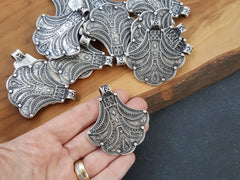 Nepalese Style Artisan Pendant Ethnic Tribal Pattern Rajasthan - Matte Antique Silver Plated - 1pc