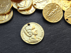 Gold Roman Coin Pendant Charm, Julia Domna Replica Coin Medallion, Ancient Greek Coin, 22k Matte Gold Plated, 1pc