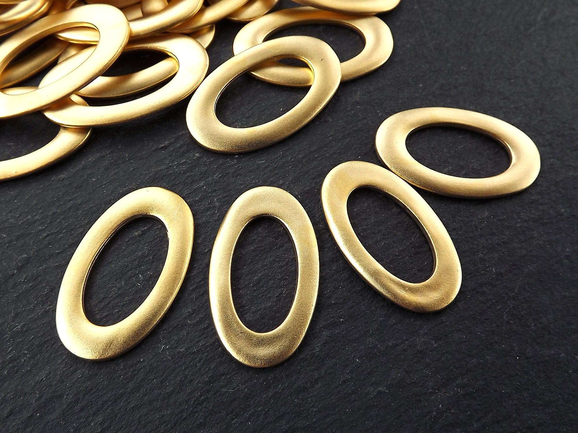Flat Oval Link Components, Closed Loop, Gold Loop, Gold Oval Finding, 26x15mm, 22k Matte Gold, 5pc