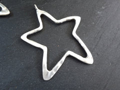 Large Silver Star Pendant, Hollow Star Pendant, Rustic Star, Artisan Craft Supplies, Matte Antique Silver Plated