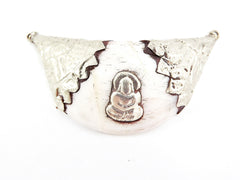 Large Conch Shell Tribal Necklace Collar Pendant - Buddha Detail - Nepalese Handmade Silver Plated Brass