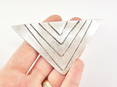 Large Layered Triangle Minimalist Geometric Pendant - Matte Antique Silver Plated - 1pc