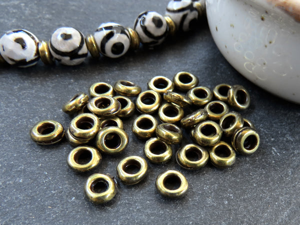 6mm 20pc Gold Beads, Gold Spacer Beads for Jewelry Making, Brushed Saucer  Beads 