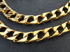 10mm Large Chunky Square Curb Link Statement Chain, Wide Gold Chain, Cuban Curb Link Chain, 22k Matte Gold, 1 Meter = 3.3 Feet