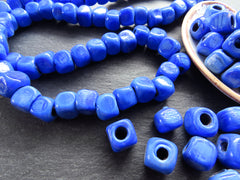 10mm Cornflower Orchid Blue Glass Cube Square Beads, Rustic Traditional Turkish Artisan Handmade Beads, Turkish Glass Beads