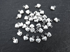 Tiny Heart Charms, Silver Puff Heart Charm, Mini Heart Charms, Matte Antique Silver Plated, 30pcs