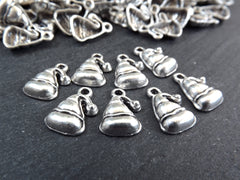 Santa Hat Charms, Silver Christmas Hat Charm Pendants, Holiday Charms, Non Tarnish, Matte Antique Silver Plated, 10pc
