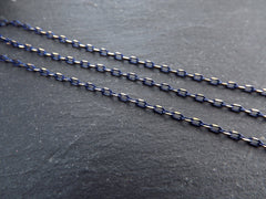 3 x 2mm Navy Blue Gold Diamond Cut Cable Chain, Oval Link Chain, 2 Meters