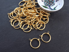 2 Round Ring Closed Loop Pendant Connector with Two Loops - 22k Matte Gold Plated