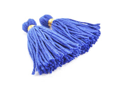 Long Royal Blue Handmade Wool Thread Tassels - 3 inches - 75mm - 2 pc
