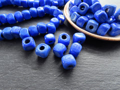 10mm Cornflower Orchid Blue Glass Cube Square Beads, Rustic Traditional Turkish Artisan Handmade Beads, Turkish Glass Beads