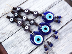 Marble Mauve Purple Turkish Evil Eye Wall Hanging Home Garden Decoration with Evileye Traditional Artisan Beads - No:53