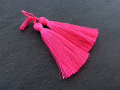Neon Fuschia Pink Silk Tassel Braided Loop, Thick Tassels, Jewelry Tassel, Keychain Tassel, Mala Tassel, Garland Tassel 3 inches, 77mm, 2pc