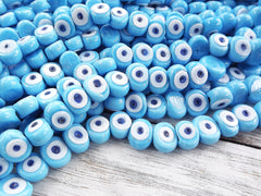6 Sky Blue Evil Eye Nazar Glass Bead - Traditional Turkish Handmade Protective Lucky Amulet - 16 mm - VALUE PACK - Turkish Glass Beads