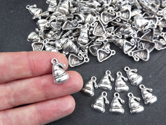 Santa Hat Charms, Silver Christmas Hat Charm Pendants, Holiday Charms, Non Tarnish, Matte Antique Silver Plated, 10pc