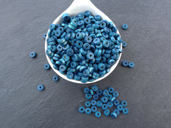 Aegean Blue Wood Beads, Blue Wooden Beads, Heishi Beads, Round Wood Spacers, Blue Beads, Blue Disc Beads, 8mm Choose 50pcs, 200pcs or 400pcs