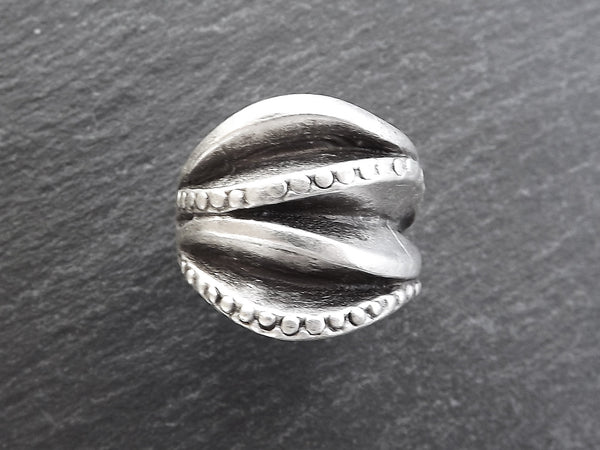 Dalga Silver Ethnic Tribal Boho Geometric Statement Ring - Authentic Turkish Style