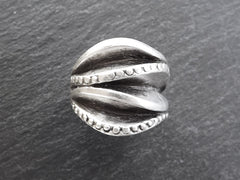 Dalga Silver Ethnic Tribal Boho Geometric Statement Ring - Authentic Turkish Style