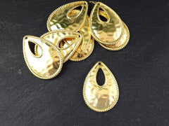 Large Drop Pendant, Teardrop Pendant, Hammered Pendant, Hollow Teardrop, Gold Teardrop Dangle, Focal Pendant, 22k Matte Gold plated, 1pc
