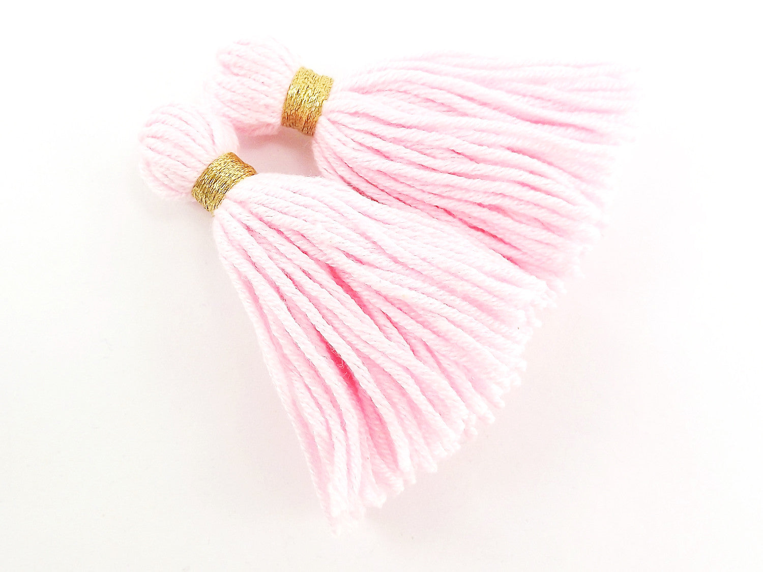 Long Baby Pink Handmade Wool Thread Tassels - 3 inches - 75mm - 2 pc