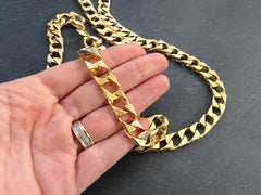 10mm Large Chunky Square Curb Link Statement Chain, Wide Gold Chain, Cuban Curb Link Chain, 22k Matte Gold, 1 Meter = 3.3 Feet