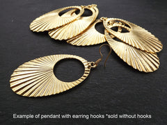 Corrugated Pendant, Oval Earring Pendant, Oval Pendant, Art Deco, Minimalist, Sun Ray Pendant, Gold Pendant, 22k Matte Gold, 1pc