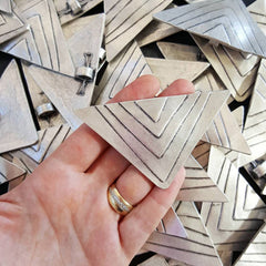 Large Layered Triangle Minimalist Geometric Pendant - Matte Antique Silver Plated - 1pc
