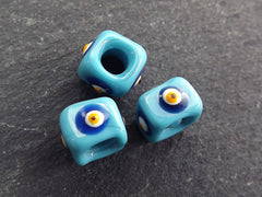 Turquoise Blue Square Evil Eye Beads, Protective Turkish Nazar, Good Luck Bead, 10mm, 3pc