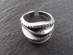 Dalga Silver Ethnic Tribal Boho Geometric Statement Ring - Authentic Turkish Style