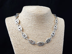 Silver Necklace Chain with Clasp, Chunky Textured Oval, Blank chain, Matte Antique Silver, 19"