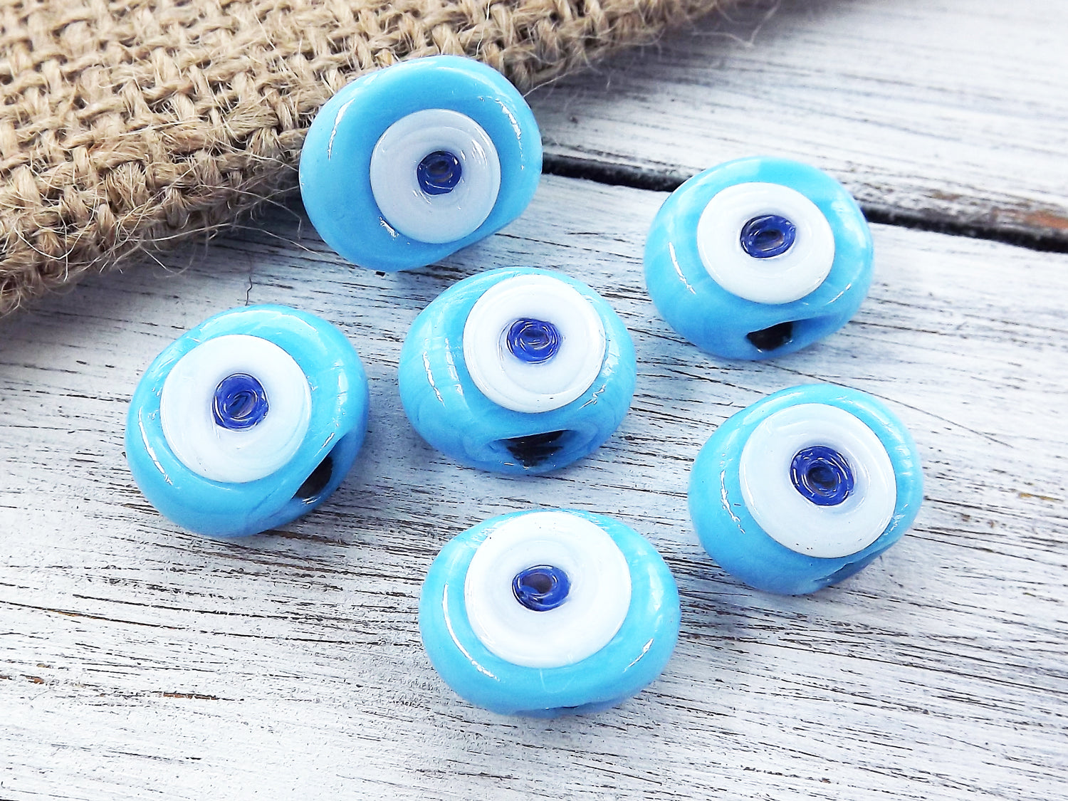 6 Sky Blue Evil Eye Nazar Glass Bead - Traditional Turkish