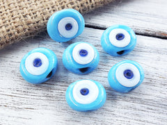 6 Sky Blue Evil Eye Nazar Glass Bead - Traditional Turkish Handmade Protective Lucky Amulet - 16 mm - VALUE PACK - Turkish Glass Beads