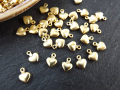 Tiny Heart Charms, Gold Puff Heart Charm, Mini Heart Charms, 22k Matte Gold Plated, 30pcs