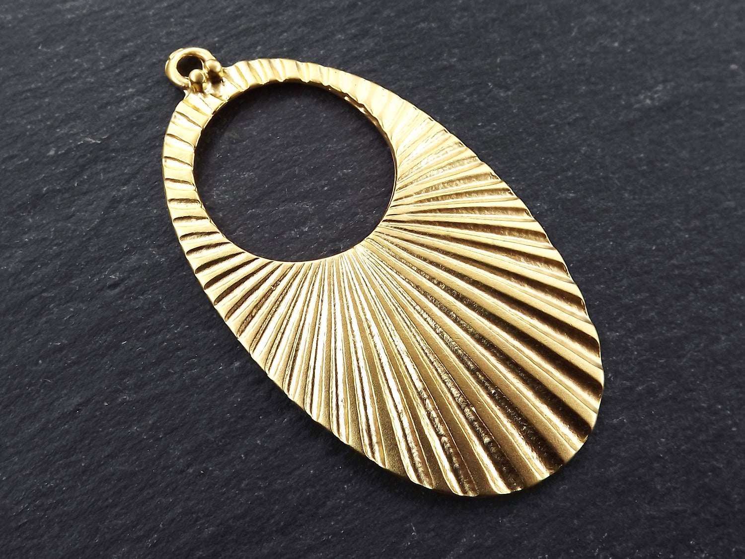 Corrugated Pendant, Oval Earring Pendant, Oval Pendant, Art Deco, Minimalist, Sun Ray Pendant, Gold Pendant, 22k Matte Gold, 1pc