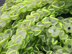 Lime Green Zig Zag Line Frosty Translucent Pinched Wave Artisan Handmade Glass Bead - 15 x 12mm - 10pcs