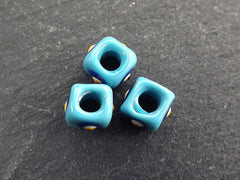 Turquoise Blue Square Evil Eye Beads, Protective Turkish Nazar, Good Luck Bead, 10mm, 3pc